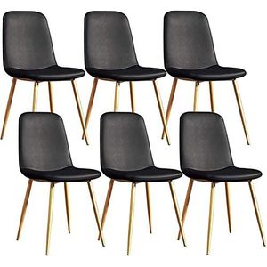 GEIRONV Moderne retro lounge stoelen set van 6, for woonkamer slaapkamer kantoor lounge stoelen metalen poten PU lederen rugleuningen zitting Eetstoelen (Color : Black, Size : 42x45x86cm)