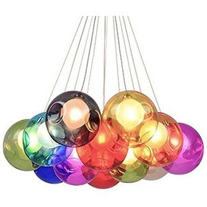 Kroonluchter Hanglamp Hanglamp Gekleurde Bubble Ball Lamp Glas Eetkamerlamp Voor Meerlichts Verlichting Gekleurd Glas Eetkamer Licht In hoogte Verstelbare 100 cm (Kleur: 12 Koppen)