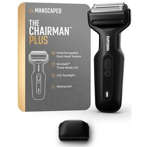 MANSCAPED® The Chairman™ Plus scheerapparaat voor heren - twee verwisselbare meskoppen, SkinSafe® Folie- en precisie-bakkebaarden en kaaklijntrimmer, gezichtsscheerapparaat, opladen met USB-C