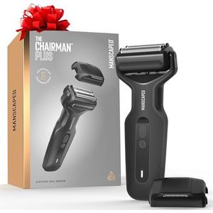 MANSCAPED The Chairman Plus scheerapparaat voor heren, twee verwisselbare meskoppen, SkinSafe 3-bladige foliescheermes en precisie-bakkebaarden en kaaklijntrimmer, gezichtsheerapparaat, opladen met