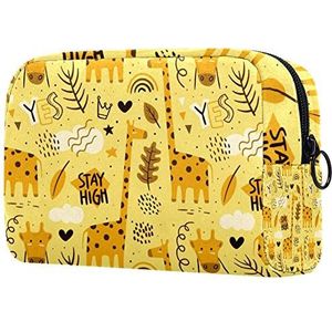 Cosmetische tassen make-up tas toilettas organizer etui met rits 7.3x3x5.1 inch voor vrouwen & meisje cartoon doodle giraf JA hart geel
