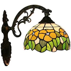 Landelijke Stijl Tiffany Wandlamp, 8-Inch Gele Petunia Gebrandschilderd Glas Wandlamp, Landelijke Victoriaanse Stijl Wandlamp, Slaapkamer Decoratie