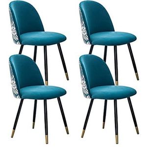 GEIRONV Eetkamer Set van 4, for Woonkamer Slaapkamer Keukenstoel Modern Design Zacht fluweel met rugleuning make-up stoel Eetstoelen (Color : Lake blue)