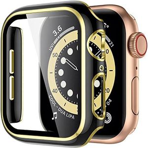 SCHIK Cover voor Apple Watch Case 45 mm 41 mm 44 mm 40 mm 42 mm 38 mm accessoires PC gehard glas schermbeschermer iWatch serie 7 8 5 6 SE (kleur: zwart goud, maat: 44 mm serie 654SE)