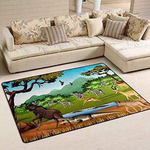 Gebied tapijten 100 x 150 cm, Afrikaanse dieren zebra herten vloerkleed pluche kantoormatten print flanel mat tapijt, voor zwembad, binnen en buiten