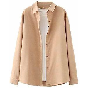 Overhemden Voor Vrouwen,Dames Corduroy Shirt Button Down Shacket Casual Uitloper Jas Zwart Effen Kleur Klassieke Revers Vest Tops Vintage Blouse Shirt Met Lange Mouwen,Khaki,Xl