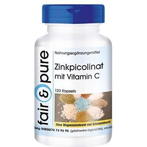 Fair & Pure® - Zinkpicolinaat 15mg elementair zink en 100mg vitamine C - vegan - zonder magnesiumstearaat - 120 vegane zinkcapsules