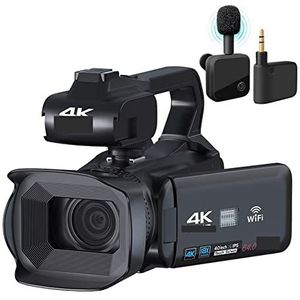 Videocamera, 4K Video Camera Live Stream Professionele Camcorder 64MP Fotografie Digitale Camera Draaien Touch Screen Vlog Recorder(128G SD Card,With Microphone)