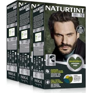 Naturtint Men Permanente haarverf zonder ammoniak, speciaal voor mannen, 100% grijsdekking, natuurlijke en langdurige kleur, natuurlijke ingrediënten, 3N donkerbruin, verpakking van 3 stuks