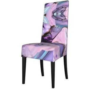 FRESQA Kleurrijke marmeren pastel rood blauw paarse print elastische eetkamerstoel cover met verwijderbare bescherming, geschikt voor de meeste armloze stoelen