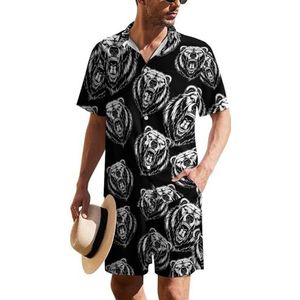 Head A Ferocious Grizzly Bear Hawaiiaanse pak voor heren, set van 2 stuks, strandoutfit, shirt en korte broek, bijpassende set