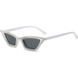 GALSOR Kleurrijke feestbril klassieke modellen kattenoog diamant ingelegde zonnebril handgemaakte diamanten mode zonnebril (kleur: bianco, maat: één maat)
