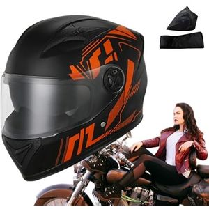 Helmen voor volwassenen motorfiets, motorhelmen heren - Winddichte integraalhelmen,Motorbeschermhelmen met zonneklep en halsdoek voor heren, integraalhelmen voor scooters Honhoha
