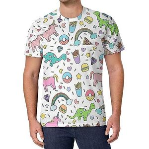 Eenhoorn dinosaurus cartoon print heren korte mouw T-shirt casual ronde hals T-shirt mode zomer tops