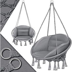 KESSER® Hangstoel met kussen - Chill hangstoel voor volwassenen & kinderen hangmat tot 150 kg hangstoel ophanging binnen & buiten wonen & tuin terras, grijs