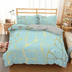 Eenpersoons Dekbedovertrek Set Turquoise Goud Marmeren Beddengoed Microfiber Dekbedovertrek Sets Anti Stofmijt, Allergische Dekbedovertrekken Ademend Dekbedovertrek, 1 Dekbedovertrek met Ritssluiting+Kussenslopen 2 Pack 50x75cm