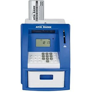 Idena 50020 - digitale spaarpot, geldautomaat met geluid, pinbeschermde bankkaart, muntenteller en vele functies, in blauw, ca. 21 x 16 x 14 cm groot