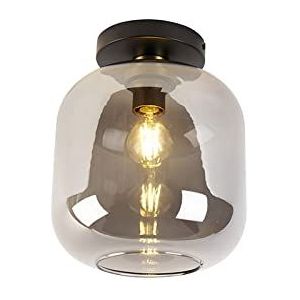 QAZQA - Design plafondlamp zwart met goud en smoke glas - Zuzanna | Woonkamer | Slaapkamer | Keuken - Glas Rond - E27 Geschikt voor LED - Max. 1 x 40 Watt