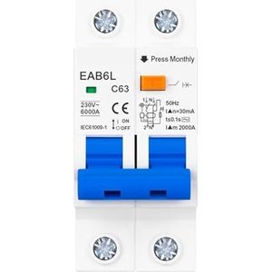 2P C Type AC230V lekbescherming RCBO Overbelasting Kort Circuit Bescherming Residual Current Circuit Breaker Switch (50A)