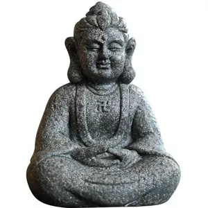 Estatua, Grote stenen theelichthouder met Lachende Boeddha - 24 cm