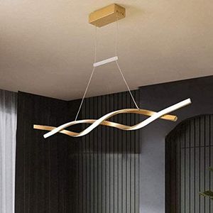 Hanglamp Moderne Eettafellamp LED Dimbaar Met Afstandsbediening Hanglamp Creatieve Spiraal Aluminium Kroonluchter in Hoogte Verstelbare Eetkamer Hangende Lamp Slaapkamer Plafondlamp,Gold,120cm