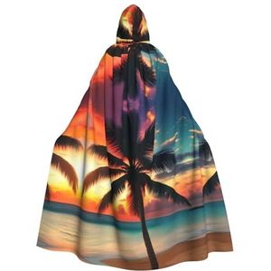 FRGMNT Tropische Strand Palm Boom Zonsondergang print Mannen Hooded Mantel, Volwassen Cosplay Mantel Kostuum, Cape Halloween Dress Up, Hooded Uniform