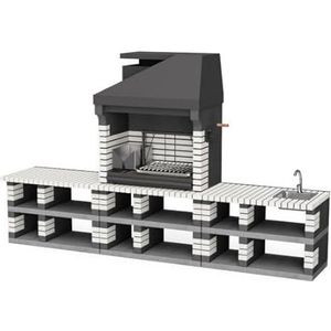 Movelar - Kant-en-klare barbecue voor hout en kolen, model 1 PAN, AMERICA wit (- 360 x 70 x 220 cm) Ref: M00380 - gebruik buitenshuis