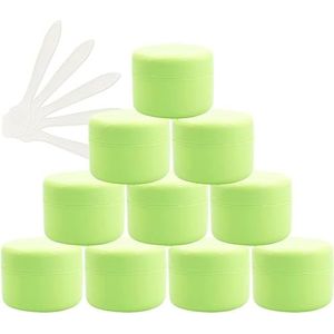 12 stuks lege 50 ml roze plastic cosmetische potten met schroefdeksel, 50 g kleine pot met binnenste lus voor cosmetische reisgel lippenbalsem + 5x spatel, Groen, 50ml, Klassiek