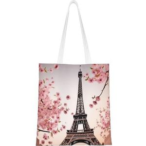 EVANEM Canvas Tote Bag Voor Vrouw Park Bloeiende Lente Schouder Handtassen Herbruikbare Boodschappentassen Purse Boodschappentas, Parijs Eiffel, Eén maat