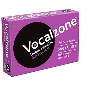 Vocalzone Throat Blackcurrant Suikervrije tabletten, 3 verpakkingen, 24 - voor sore throats en hoarseness wanneer je je stem overgebruikt. Geproduceerd en verkocht in het Verenigd Koninkrijk sinds