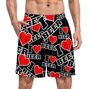 I Heart Beer Grappige Pyjama Shorts voor Mannen Pyjama Bottoms Heren Nachtkleding Met Zakken Zacht