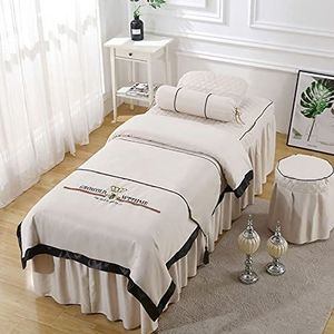 MESCXTY 4-delige microvezel dekbedovertrekset voor massagetafel, effen, zacht, voor schoonheidssalons, voor lichaamsfysiotherapie-massage, beige, 190 x 70 cm