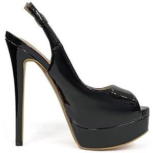 CHMILE CHAU Damesschoenen met hakken- elegante pumps voor dames-stiletto-platform-sexy naaldhak-ronde teen open avond-feest-luxe modieuze achterriem 46-CHC-19, Zwart, 41 EU