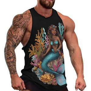 Afro-Amerikaanse Zeemeermin Koraal Mannen Tank Top Causale Mouwloze T Shirt Gym Atletische Spier Tee Strand Vest