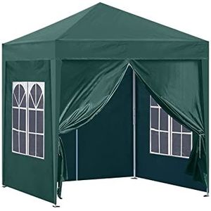 CLIPOP Tuinpaviljoen van 3 x 3 m met zijpanelen, groene pop-up tent met dik metalen frame en draagtas, UV-bescherming en waterbestendige partytent voor bruiloft, buitenfeest, camping