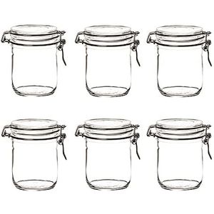 Bormioli Fido Set van 6 weckpotten 500 ml - glazen met beugelsluiting - voorraadpotten rond met deksel - luchtdicht weckpotten draadbeugelglazen