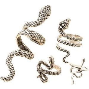 Vintage Snake dierlijke ringen voor vrouwen gotische zilveren kleur geometrie metaallegering vinger verschillende Ring Sets sieraden-18643-zilver