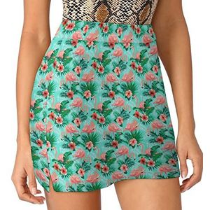 Roze Flamingo's Tropische Palmbladeren Vrouwen Skorts Hoge Taille Tennisrok Gelaagde Korte Mini Rok Culottes Skorts Met Zakken S