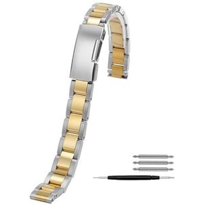 Roestvrij Stalen Metalen Horlogeband Vrouwen Kleine Horlogeband Armband Accessoires 10m 12mm 14mm 16mm for DW for Casio for Fossiele (Color : Silver Golden, Size : 14mm)