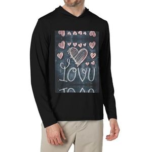 I Love You Words with Hearts Print Heren Shirts Lange Mouw Hoodies Mode T-shirts, Causale Fit Geen Knopen T-shirts, Zwart, XL