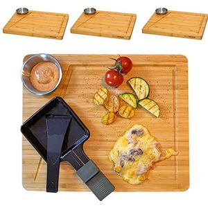 Raclette Bordenset voor 4 Personen - 30 x 25 cm Racletteplankjes van Hout met Dipschaal - Bamboe ...