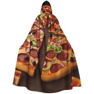 RLDOBOFE Pizza 3D print capuchon mantel heksenmantel lange fluwelen cape unisex kerst Halloween capuchon cape, zwart, één maat