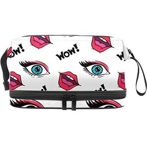 Grote capaciteit reizen cosmetische tas,Make-up tas,Waterdichte make-up tas Organizer, Vrouwelijke ogen mond, Meerkleurig, 27x15x14 cm/10.6x5.9x5.5 in