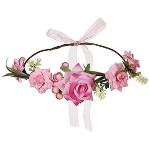 Foto rekwisieten verstelbaar lint bruiloft festival feest hoofddeksel bloem kroon voor vrouwen bloem hoofdband roos slinger (roze)