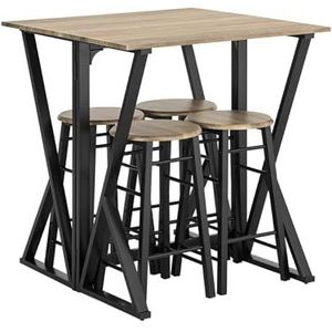 SoBuy OGT24-N 5-delige Eettafel Keukentafel met 4 Stoelen Klaptafel Eetkamer Zitgroep Keuken Houten in Industriële Look