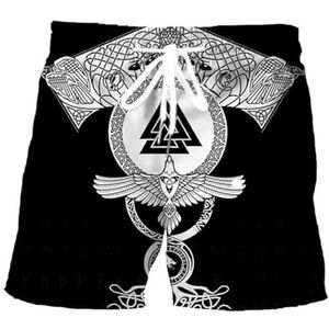 Viking Celtic Raven Herenshorts, Nordic 3D Odin Wolf Print Tattoo Zomer Ademend Mesh Trekkoord Shorts, Mode Harajuku Sneldrogende Losse Shorts (Color : Crow G, Size : XXL)