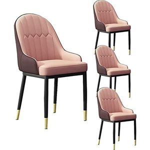 GEIRONV PU lederen stoelen set van 4, moderne hoge rugleuning gewatteerde zachte zitting armleuningen stoelen for eetkamer en woonkamer stoelen eetkamerstoelen Eetstoelen (Color : Pink+coffee, Size