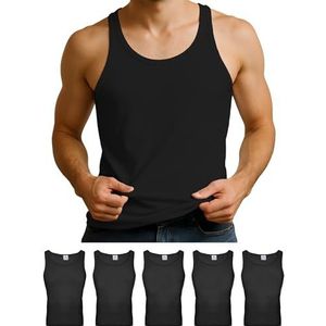 ALPIDEX 5 Pack Heren Onderhemd Mannen Tanktop 100% Katoen Okselhemd Tank Top, Grootte:4XL, Kleur:Black