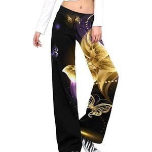 Magic Gold Butterflies Damesbroek, casual broek, elastische taille, loungebroek, lange yogabroek, rechte pijpen