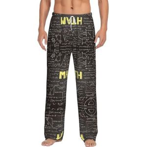 OKFSTY School Math Heren Pyjama Bottoms,Pyjama Polyester Broek Voor Mannen Zachte Lange Lounge Pj Slaap Broek Met Zakken, Wit, S